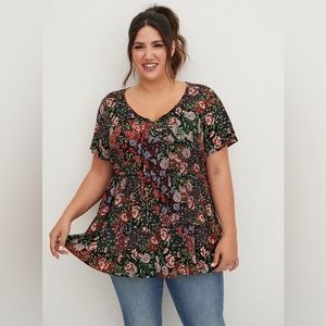 Torrid Babydoll Rayon Slub Tie-Front Top Size 1X